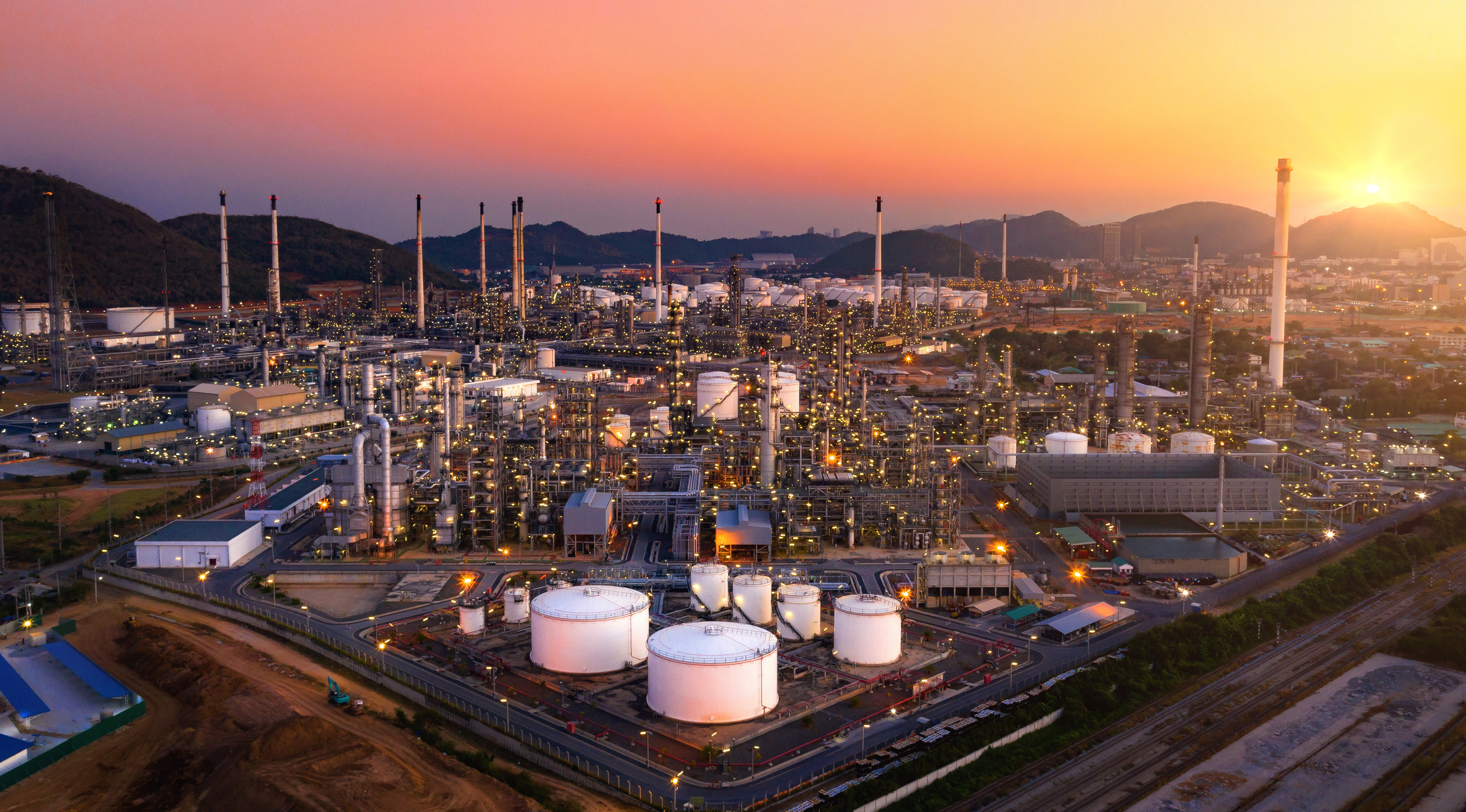 Aerial view of refinery plant,Industry Petrochemical at twilight